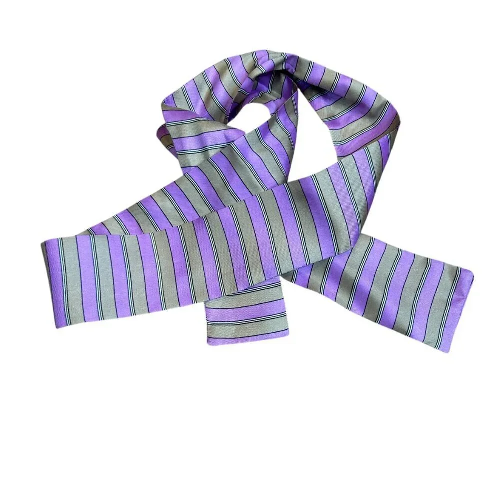 Symphony Scarfs Lilac Purple and Tan Vintage Striped 100% Silk Bow Tie